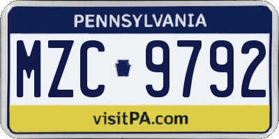 PA license plate MZC9792