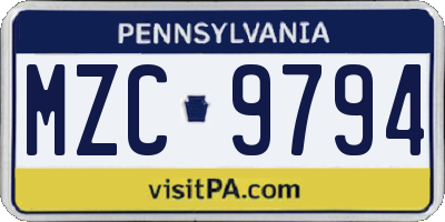 PA license plate MZC9794