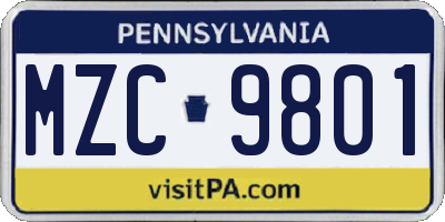 PA license plate MZC9801