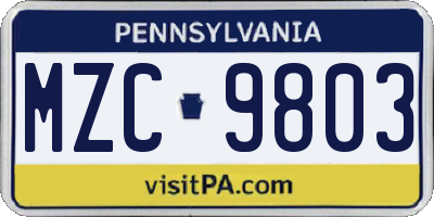 PA license plate MZC9803