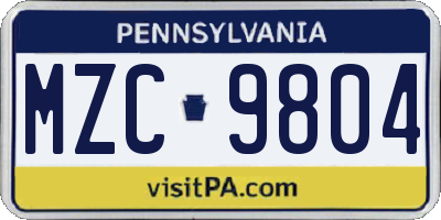 PA license plate MZC9804