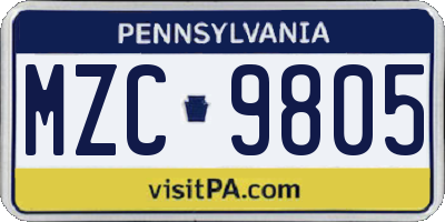 PA license plate MZC9805
