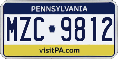 PA license plate MZC9812
