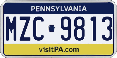 PA license plate MZC9813