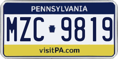 PA license plate MZC9819