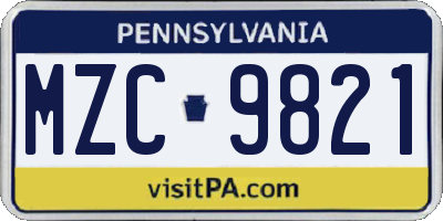 PA license plate MZC9821