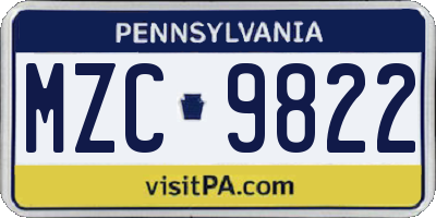 PA license plate MZC9822