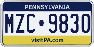 PA license plate MZC9830
