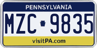 PA license plate MZC9835