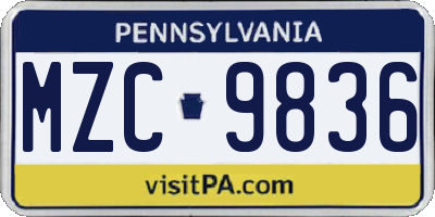 PA license plate MZC9836