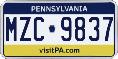 PA license plate MZC9837