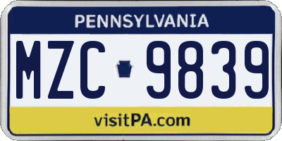 PA license plate MZC9839