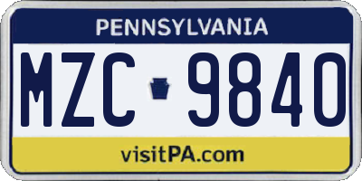 PA license plate MZC9840