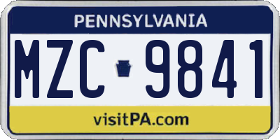 PA license plate MZC9841