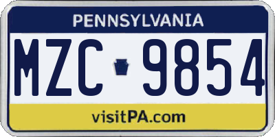 PA license plate MZC9854