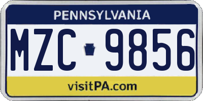 PA license plate MZC9856