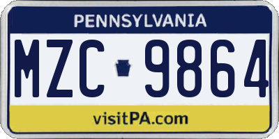 PA license plate MZC9864