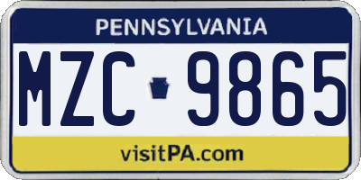 PA license plate MZC9865