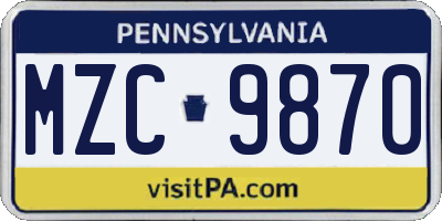 PA license plate MZC9870