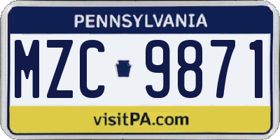 PA license plate MZC9871