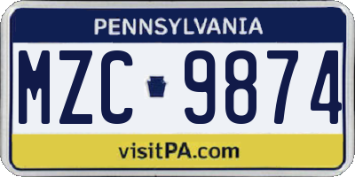 PA license plate MZC9874