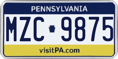PA license plate MZC9875