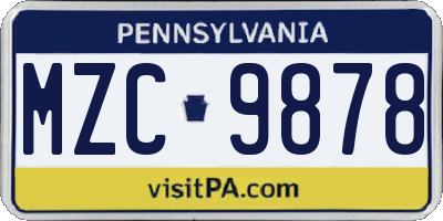 PA license plate MZC9878