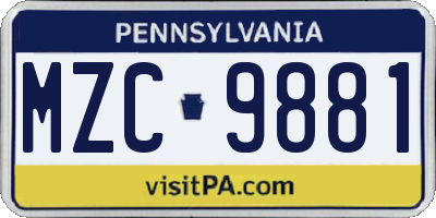PA license plate MZC9881