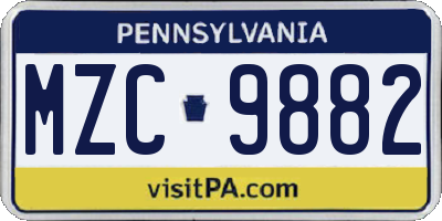 PA license plate MZC9882