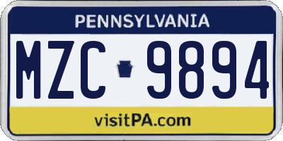 PA license plate MZC9894