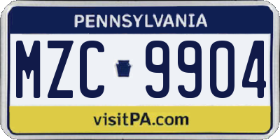 PA license plate MZC9904
