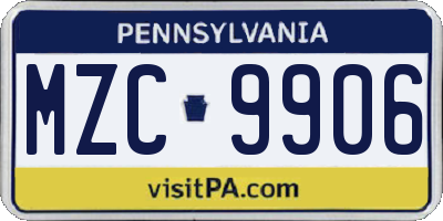 PA license plate MZC9906