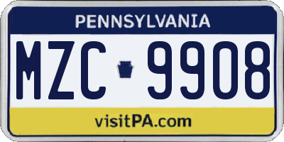 PA license plate MZC9908