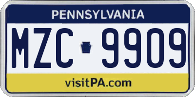 PA license plate MZC9909