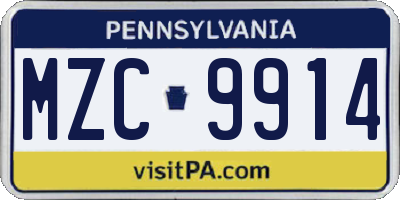 PA license plate MZC9914