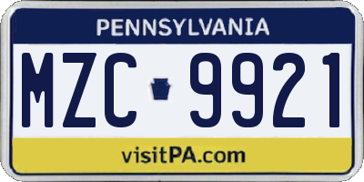 PA license plate MZC9921