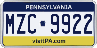 PA license plate MZC9922