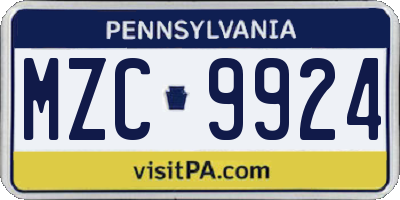 PA license plate MZC9924