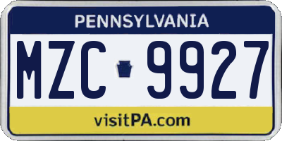 PA license plate MZC9927
