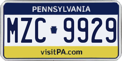 PA license plate MZC9929