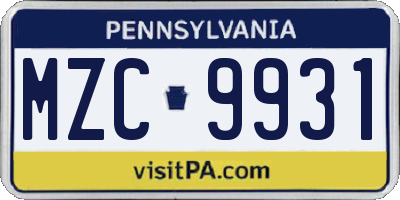 PA license plate MZC9931