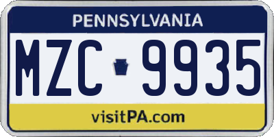 PA license plate MZC9935