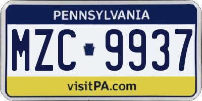 PA license plate MZC9937