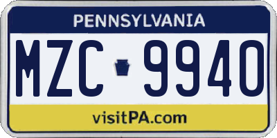 PA license plate MZC9940