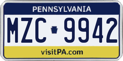 PA license plate MZC9942