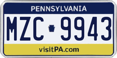 PA license plate MZC9943