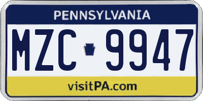PA license plate MZC9947