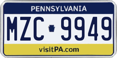 PA license plate MZC9949