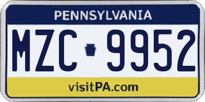 PA license plate MZC9952
