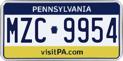 PA license plate MZC9954